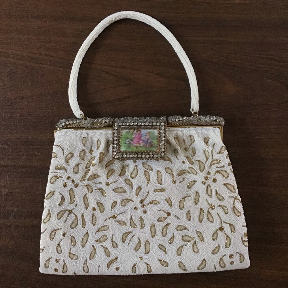 1940s Michel Swiss Beaded Handbag Porcelain Clasp